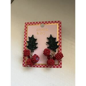 NWT Crown & Ivy Holly Holiday Dangle Earrings